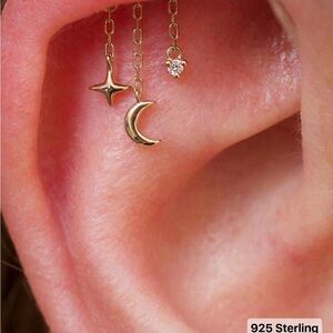 Gold Crescent Moon & Star Chain Drop Earrings - Women Jewelry